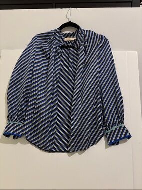 Tory Burch Navy and White Striped Silk Blouse - like new